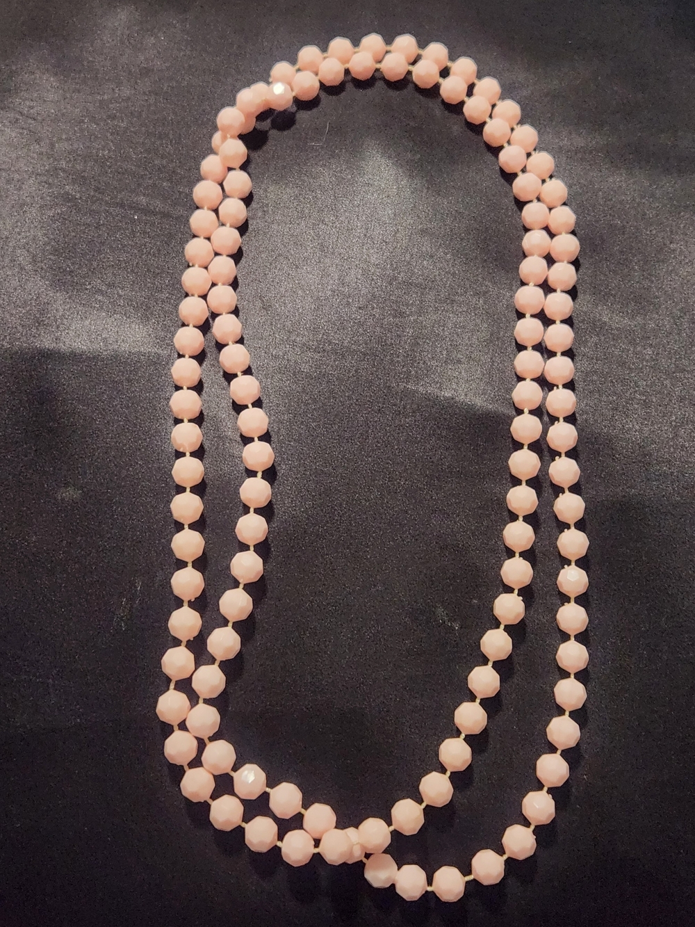 Vintage Pink Faceted Molded Plastic Bead Opera Length Strand Necklace